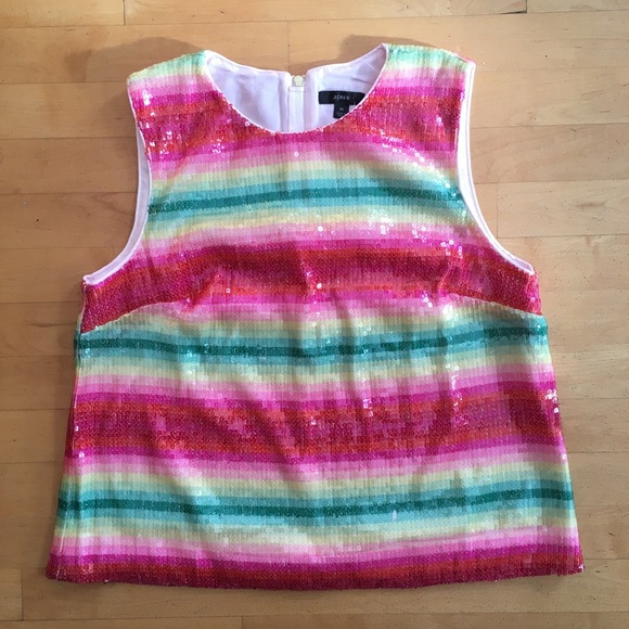 NWT J.Crew sequin watermelon stripe top Medium - Picture 3 of 7